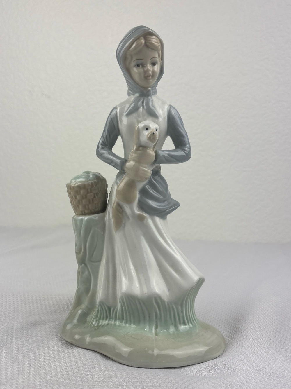 NAO by Lladro Girl Holding Puppy Porcelain Figurine Made in Spain 1970s RARE